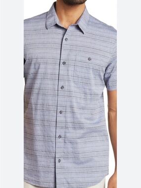 Travis Mathew Thoreau Back Striped Button Down Shirt Size Mens XL Blue Gray